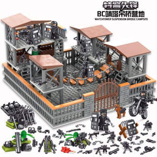 新款乐高军事防爆特警小人仔反恐雇佣兵哨塔哨岗基地拼装积木玩具