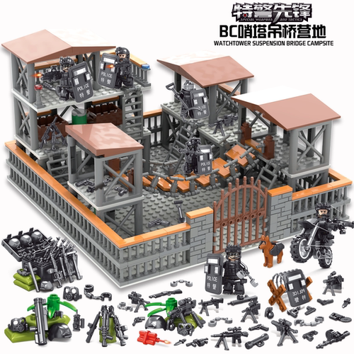 新款乐高军事防爆特警小人仔反恐雇佣兵哨塔哨岗基地拼装积木玩具