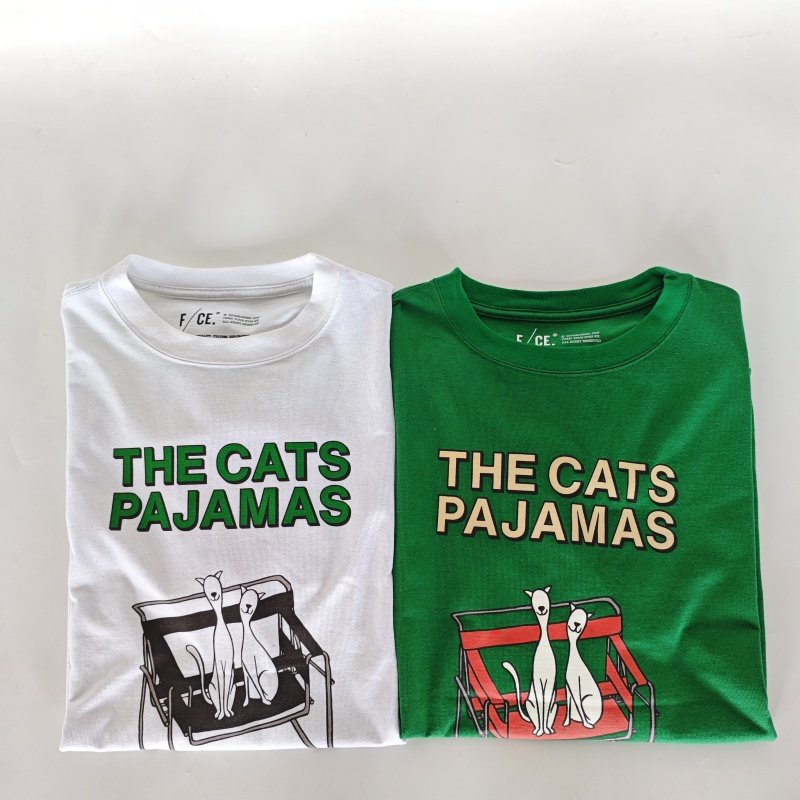 现货 日系潮牌再生棉可爱猫咪图圆领宽版短袖T恤 男女夏季情侣TEE