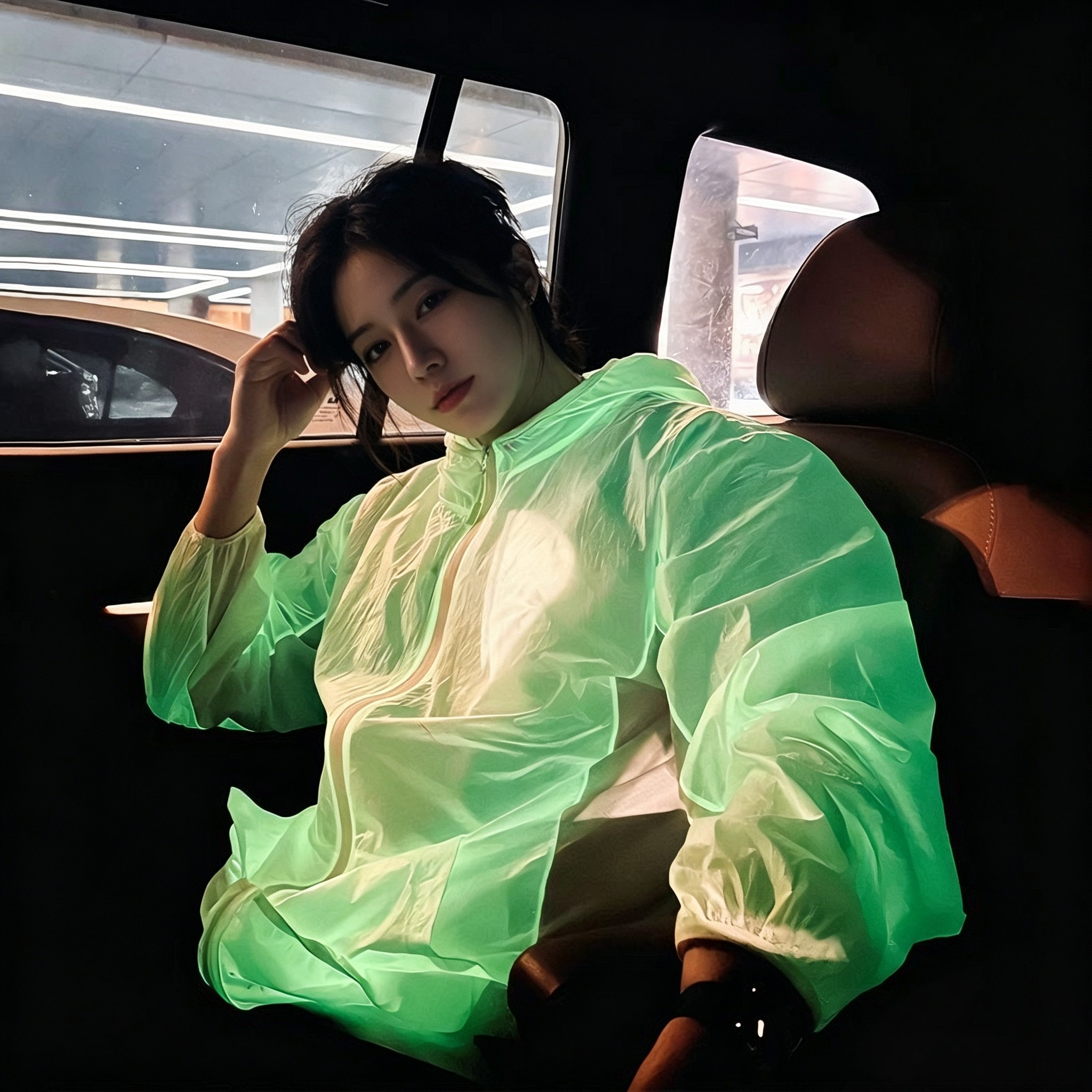 三防极光夜跑服潮流轻薄户外骑行全身防水运动外套男女百搭皮肤衣 - 实物图