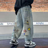 春秋季 学生长裤 新款 子中童男童休闲春装 牛仔老爹裤 儿童卡通牛仔裤