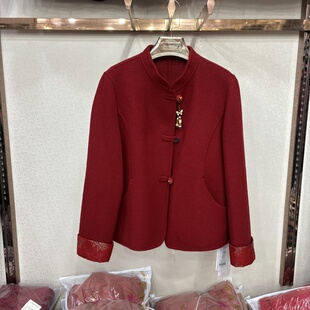 红松25D15正品双面羊毛大衣女红色2026春季新中式国风毛呢外套潮