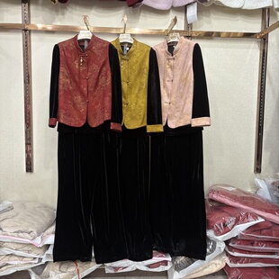 商场同款A8601春季新款新中式马甲+金丝绒直筒裤三件套套裤妈妈女