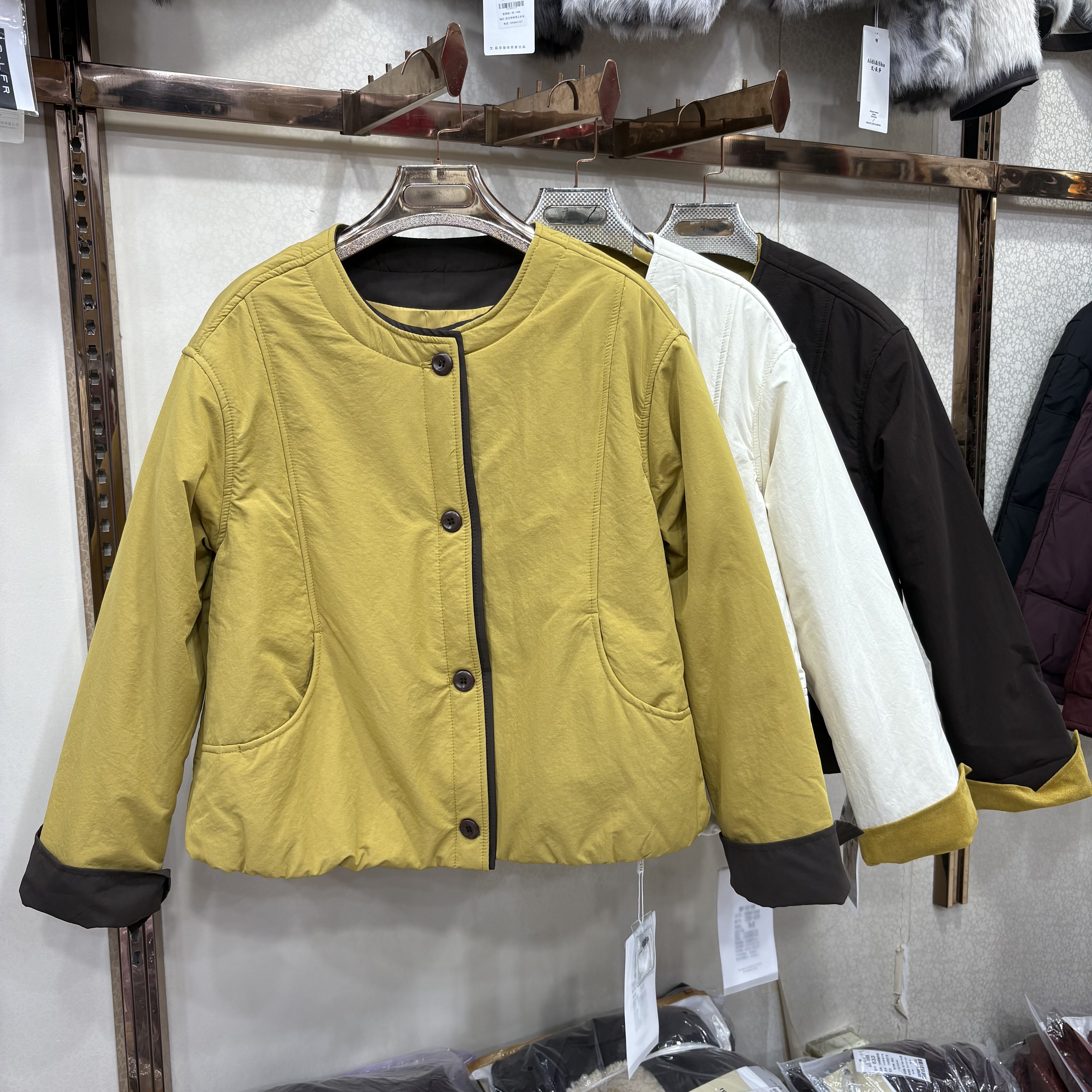 黎诗情25B-039专柜正品秋冬新韩系时尚简约单排扣撞色棉服外套女