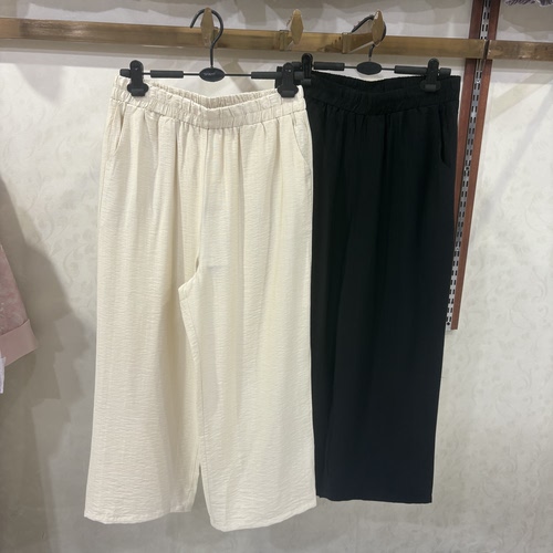名典2606夏季新松紧腰九分阔腿裤新款妈妈显瘦中老年直筒休闲裤子