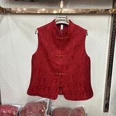 黎铭2025D 国风马夹潮 风红色提花马甲女立领盘扣无袖 8860 1新中式