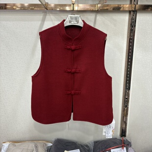 佰合25188新中式立领双面羊毛马甲女红色洋气盘扣中国风马夹外套