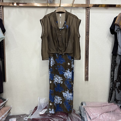 文丽安迪6650专柜正品夏季新蕾丝透视小衫修身提花连衣裙两件套装