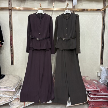 商场同款86007春季新款时尚职业休闲马甲T恤阔腿裤三件套套装套裤