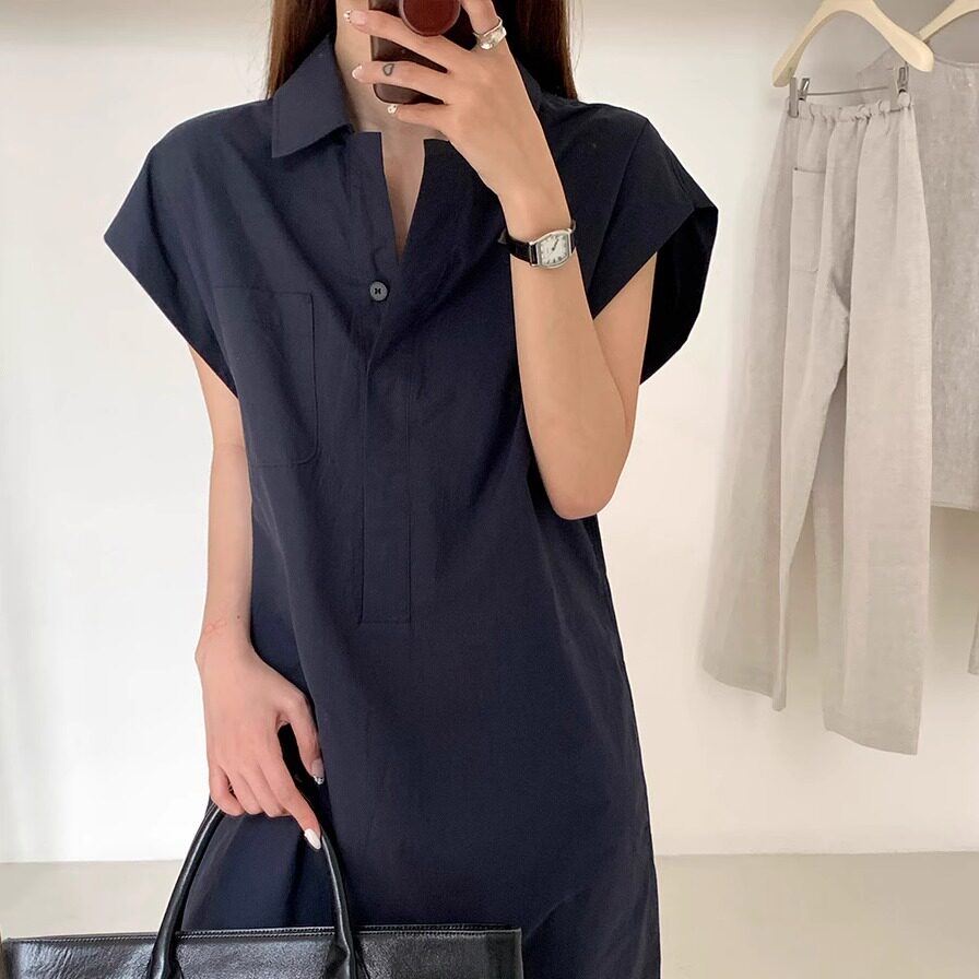 优雅小飞袖衬衫裙女2025十三行新款韩系气质时装连衣裙腰间系带