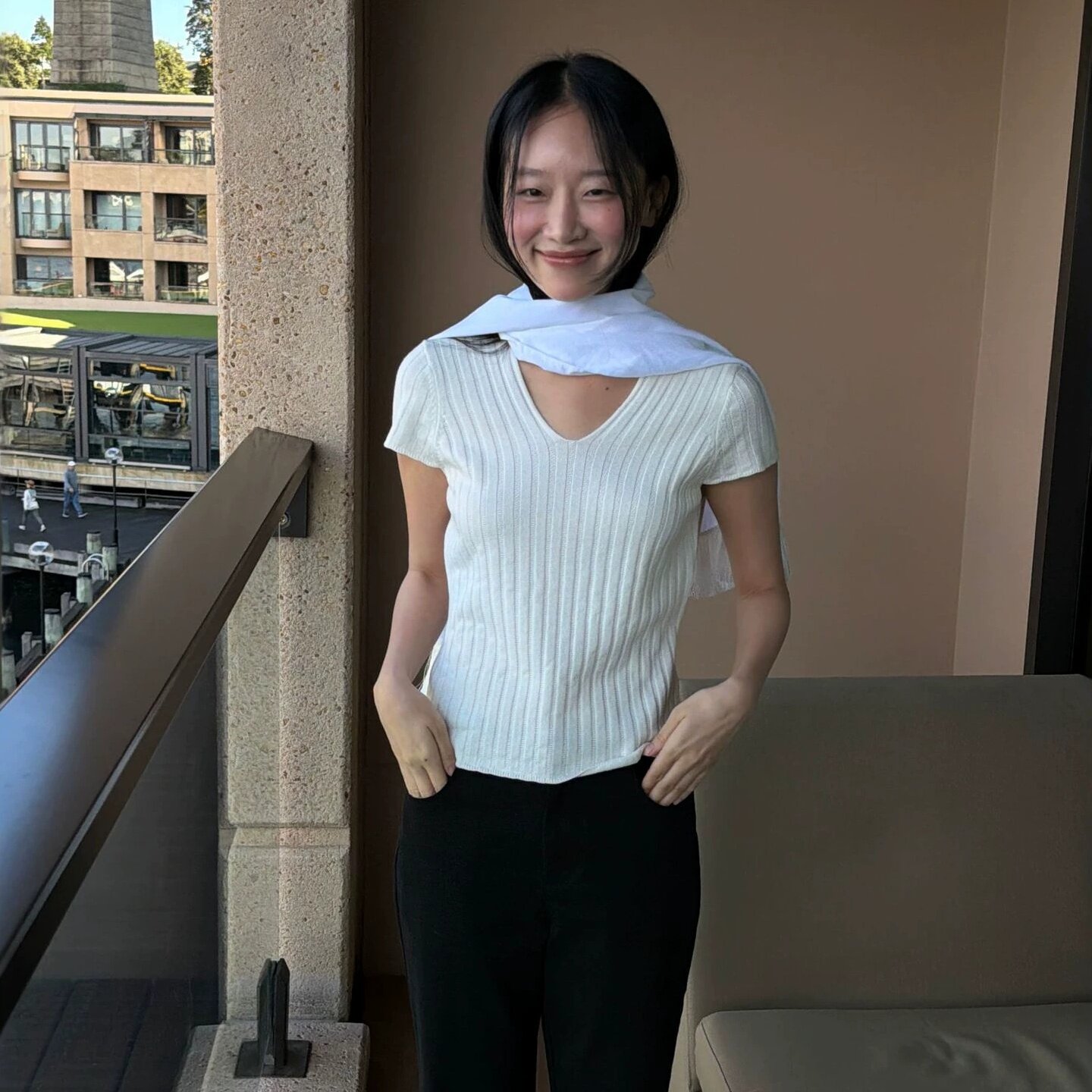 山羊绒坑条肌理修身百搭短袖毛针织衫女2026秋季新款套头潮