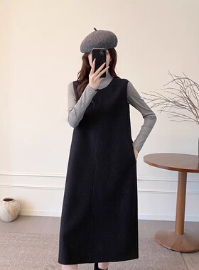 老钱风｜极简叠穿马甲宽松背心连衣裙羊毛呢质磨毛气质百搭大码女