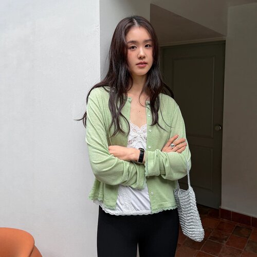 【窗台与风】蕾丝花边薄款开衫单排扣空调毛针织衫女夏款新款