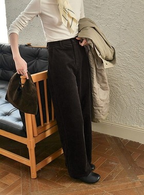 复古滤镜 质感高级灯芯绒休闲裤女冬季新款修身显瘦显腿长裤子潮