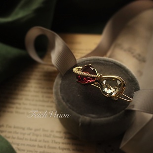 FEICH跨境高奢 闪耀水晶青蛙扣发夹法式温柔丝带合金侧边卡子发饰