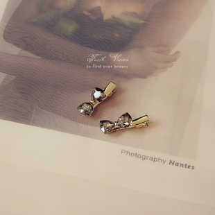 Feich专柜品质水晶小鸭夹蝴蝶结边夹复古精致发夹甜美卡子韩版