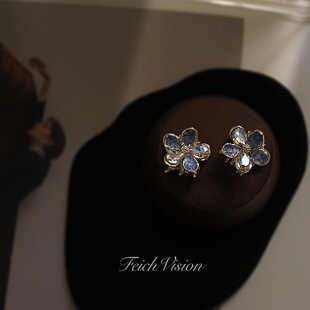 FEICH浪漫发饰蓝色水晶花朵抓夹 温柔甜美碎发爪子小号气质发饰品