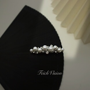 身披星斗珍珠络~温婉国风水钻发夹 FEICH甜美复古侧弹簧夹发饰品