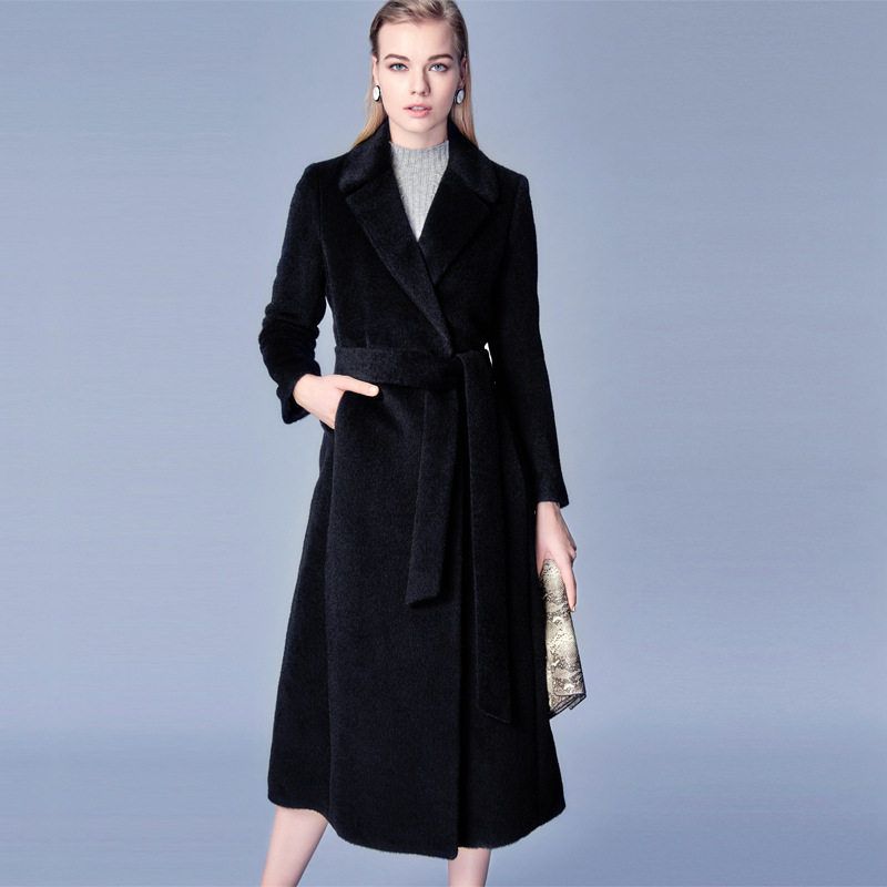阿尔巴卡羊驼绒大衣中长款2023年新款加厚女职业羊驼毛呢外套