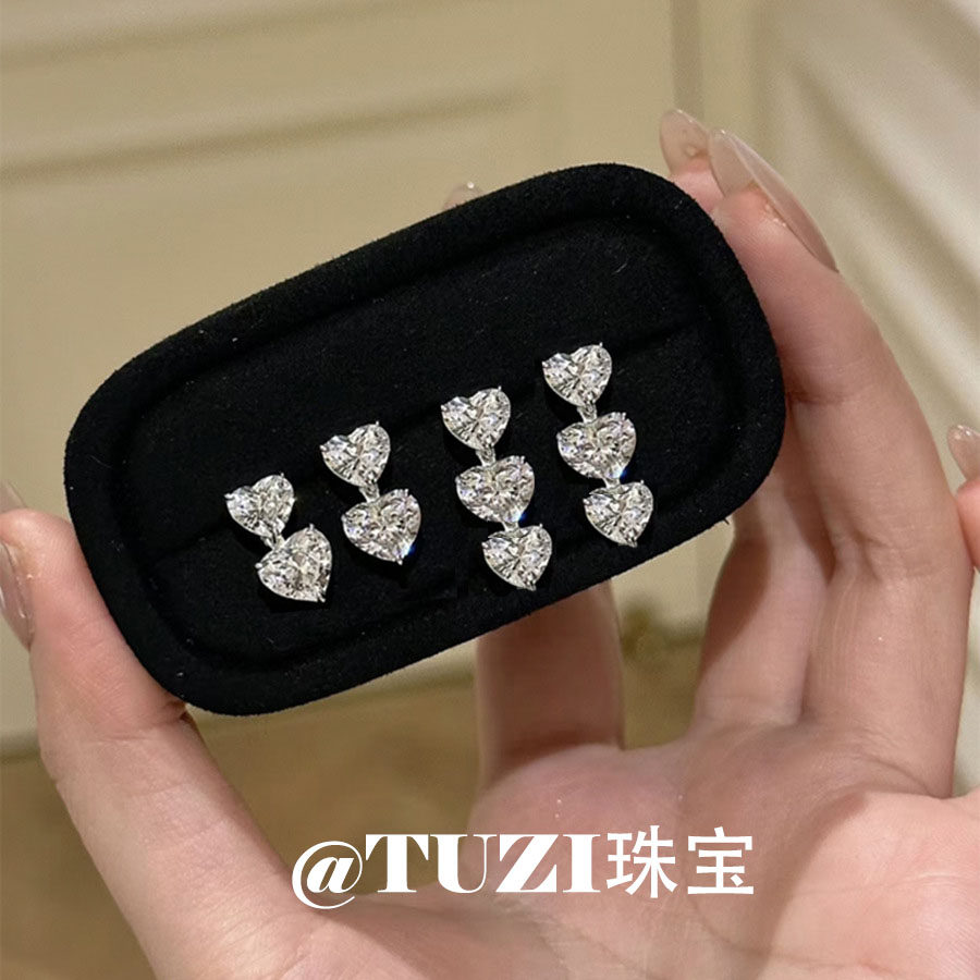 高级感气质心形耳钉纯银长款耳坠