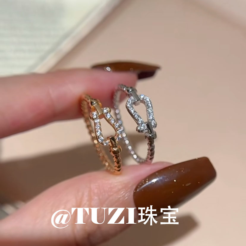 明星同款马蹄戒指925纯银钻戒