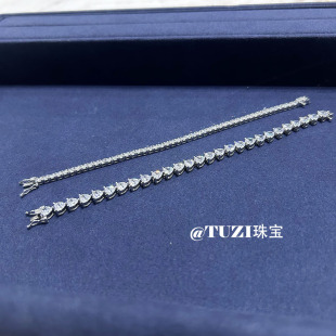 TUZI培育钻石手镯心形排钻手链女S925纯银爱心网球链手环轻奢推荐