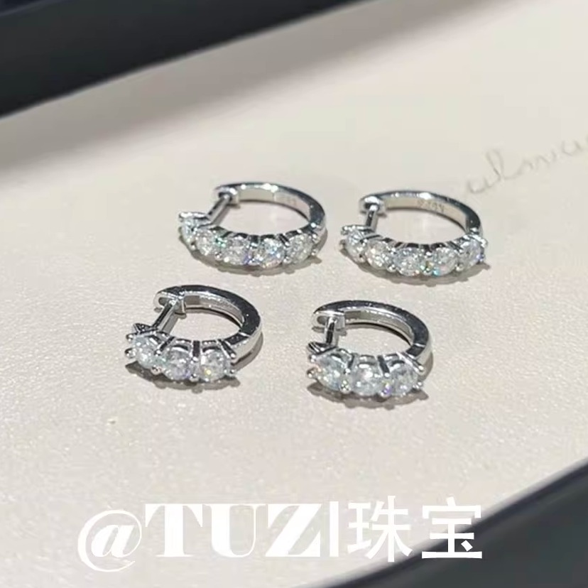 TUZI培育钻石四爪圆钻耳环S925纯银时尚高级感18k金耳饰耳钉推荐