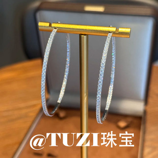 TUZI培育钻石K金满钻大耳环女S925银高级感大圆耳圈时尚精致推荐