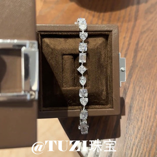 TUZI培育钻石爱心满钻手链S925纯银镀PT950铂金心形手镯轻奢推荐