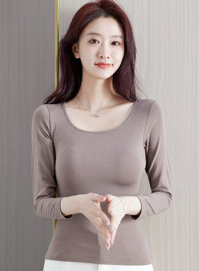 莫代尔低领打底衫女2025春秋装内搭圆领长袖T恤新款洋气纯色上衣