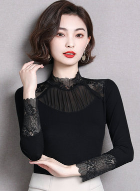 2025年新款秋装长袖蕾丝打底衫莫代尔女气质内搭上衣显瘦洋气小衫