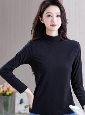 特价德绒纯色半高领磨毛保暖内搭打底衫女秋冬百搭显瘦上衣t恤潮