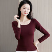 女春秋内搭长袖 上衣百搭小衫 t恤低领修身 春秋款 薄款 莫代尔打底衫