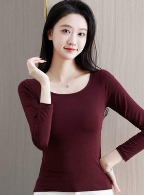 莫代尔打底衫女春秋内搭长袖t恤低领修身薄款春秋款上衣百搭小衫