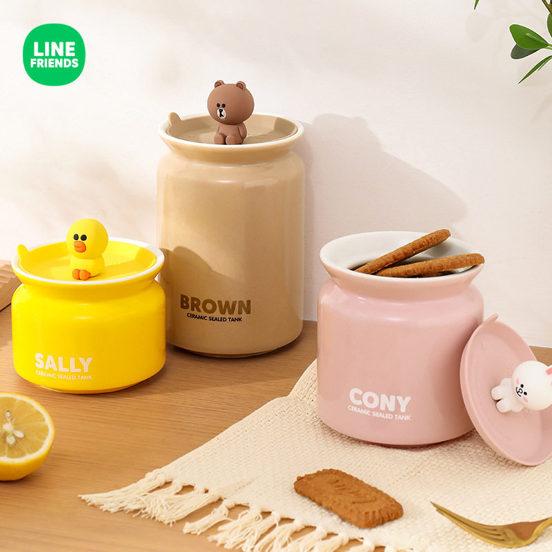 LINE FRIENDS布朗熊厨房陶瓷密封罐调味品瓶咖啡豆辣椒油猪油罐