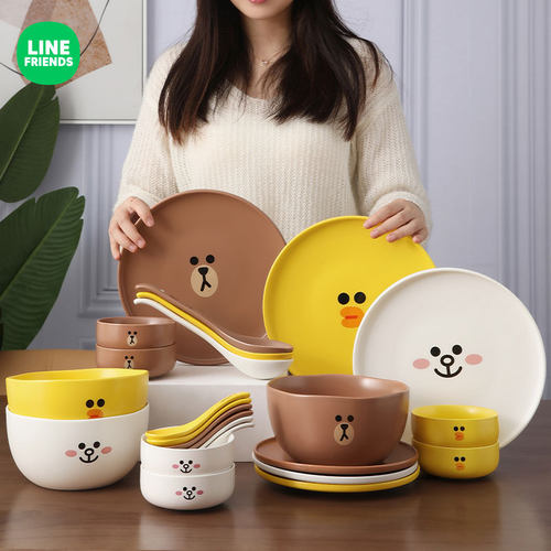 LINE布朗熊卡通餐具可微波碗盘勺