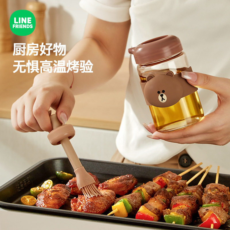 LINE FRIENDS布朗熊油壶油刷一体调料瓶耐高温厨房烧烤硅胶刷刷子