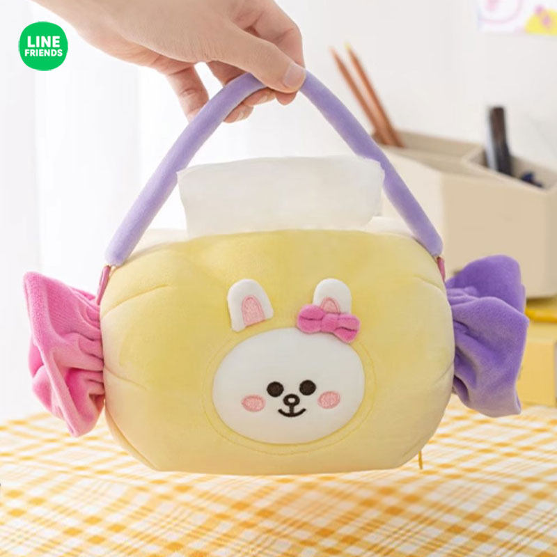 LINE FRIENDS可妮兔糖果毛绒公仔纸巾盒可爱车载挂式卷纸抽纸盒袋