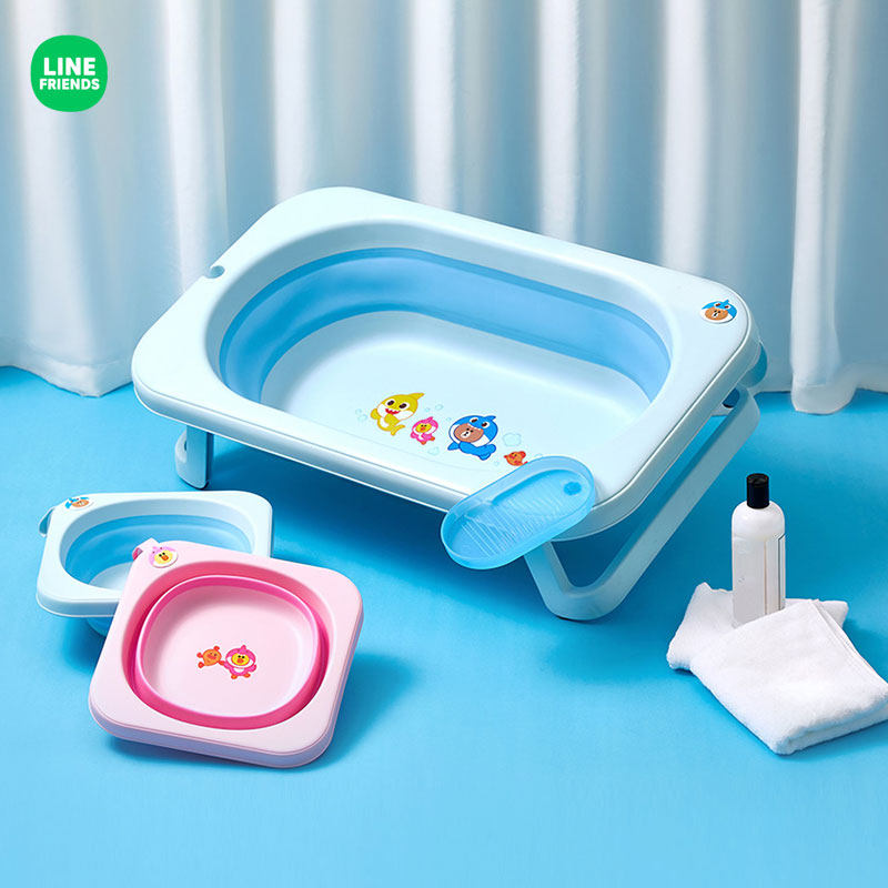 line friends布朗熊儿童折叠洗脸盆浴盆洗澡盆浴帽卡通洗头挡水帽