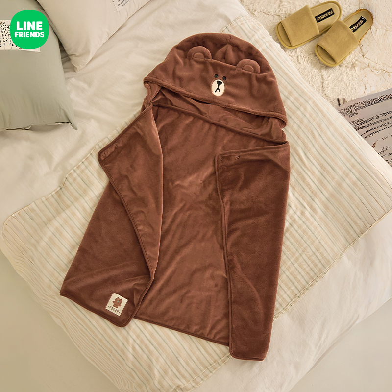 LINE FRIENDS布朗熊HUG BROWN连帽毛毯披肩秋冬保暖空调盖腿毯子