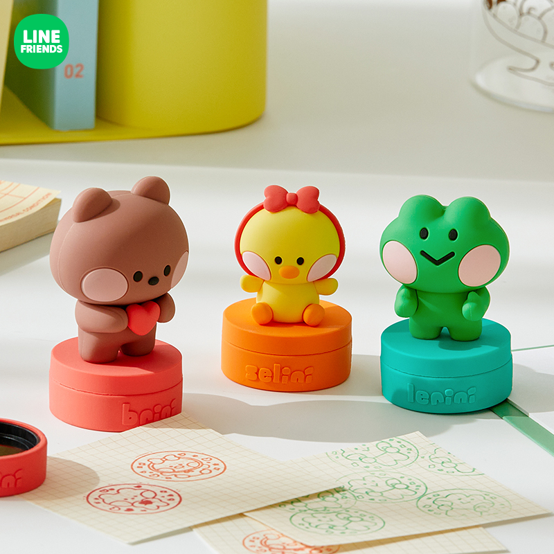 LINE FRIENDS布朗熊minini公仔摆件印章卡通涂鸦文具装饰手账图章 家居饰品 装饰摆件 原图主图