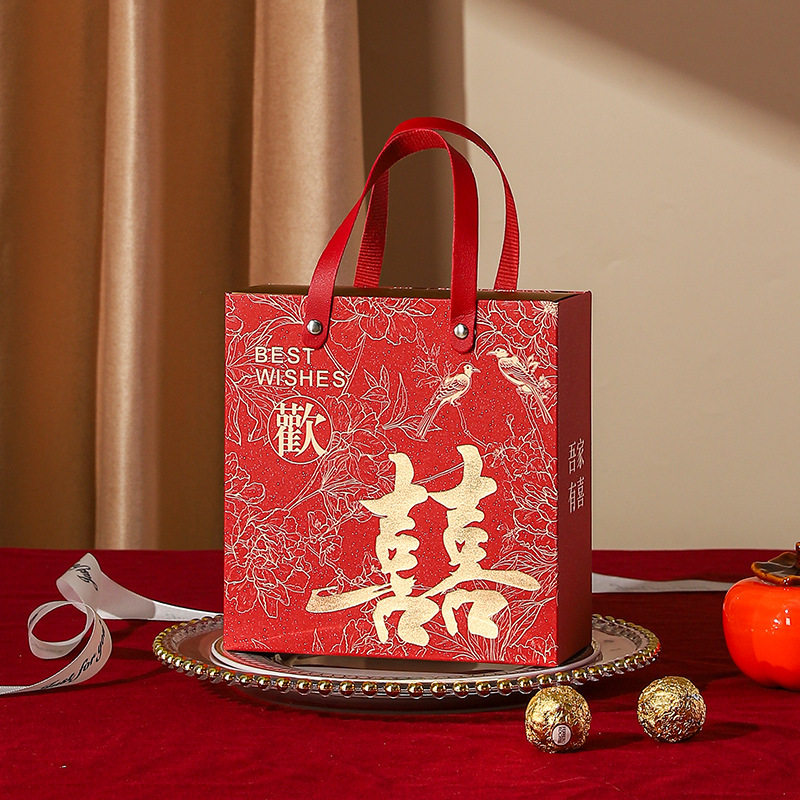 跨境新中式手提喜糖盒子高级小众磨砂水晶伴手礼盒抽屉式结婚热销