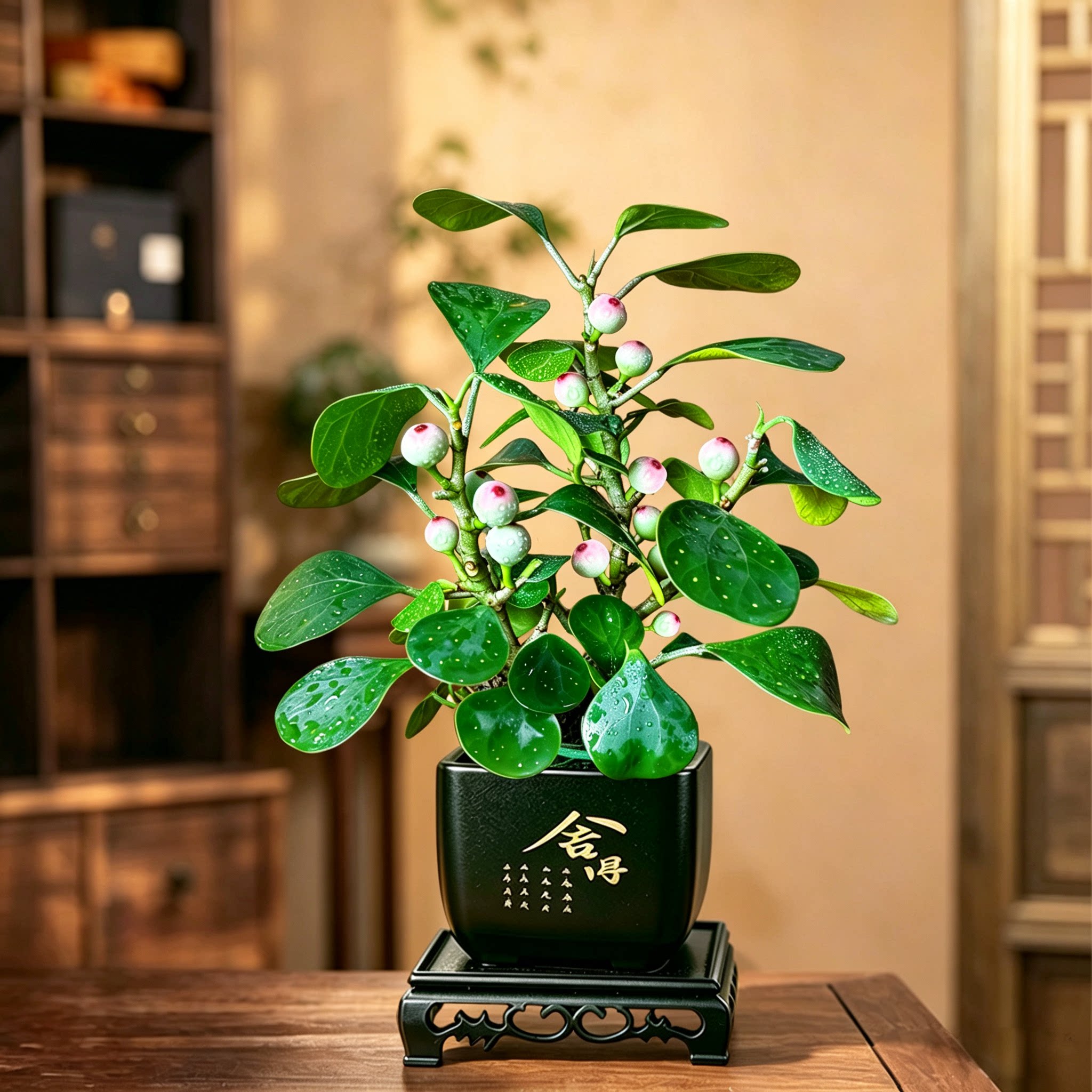 小盼菩提树盆栽老桩带果办公室桌面禅意绿植小盆景四季观果叶植物