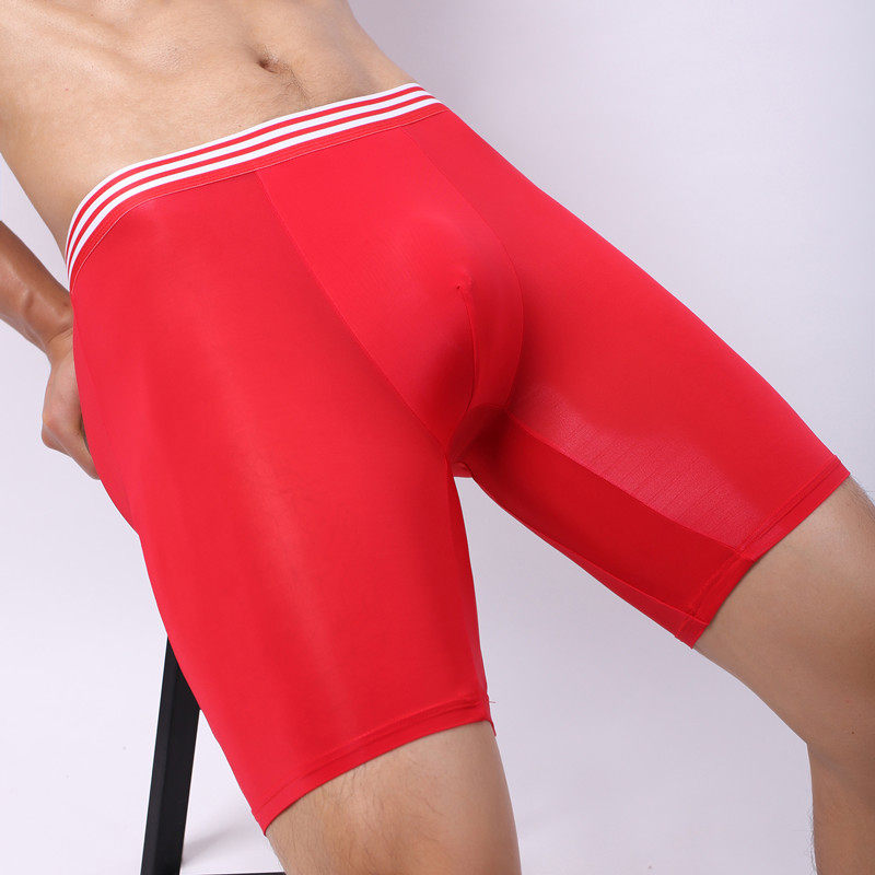 本命年大红男士内裤男平角裤冰丝四角裤宽松大码加长运动裤头