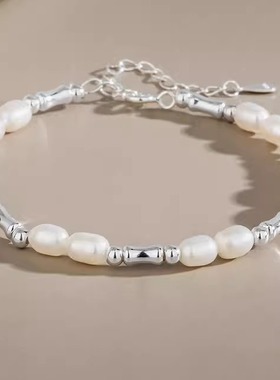 S925纯银新中式竹节珍珠手链女轻奢百搭珍珠银珠手饰小众设计感