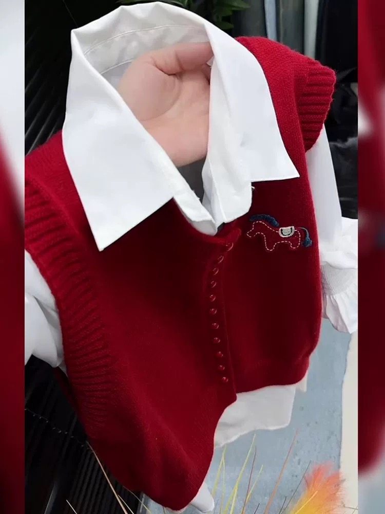 爆款红色针织马甲100%羊毛年款韩系小马马甲卡通提花洋气叠穿无袖,女装/女士精品,马夹,淘宝优惠券,粉丝福利购,淘宝优惠卷