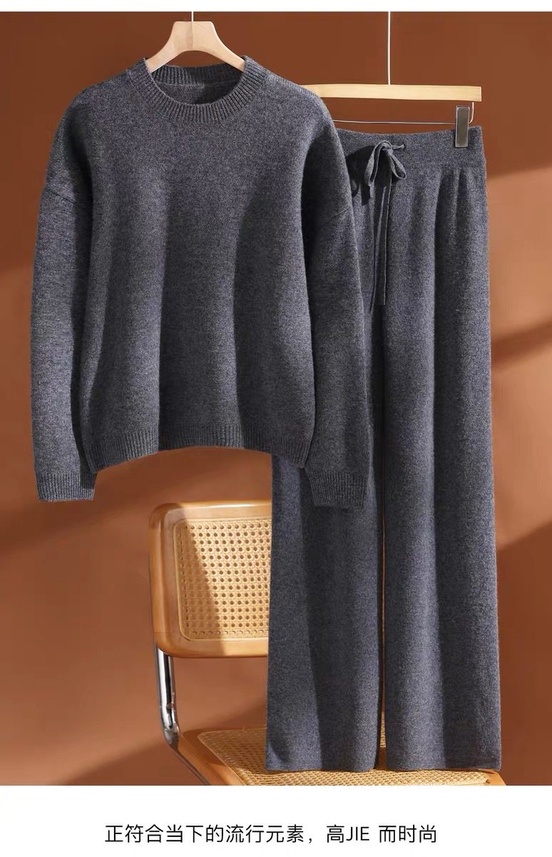 100%纯羊毛针织套装圆领长袖套头女毛衣宽松阔腿休闲裤秋冬两件套,女装/女士精品,羊绒衫,淘宝优惠券,粉丝福利购,淘宝优惠卷