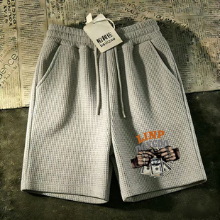 宽松休闲时尚 五分帅气薄款 中裤 男潮牌华夫格短裤 夏季 爆款 运动马裤