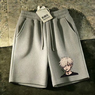 短裤 沙滩五分裤 男士 华夫格闲运动裤 中裤 衩潮流大码 宽松休马裤 大裤