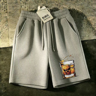 休闲运动中裤 马裤 短裤 沙滩男宽松休华夫格潮流裤 衩 夏季 大裤 五分裤